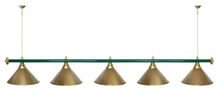 Лампа STARTBILLIARDS 5 пл. (плафоны красные,штанга зеленая,фурнитура золото)