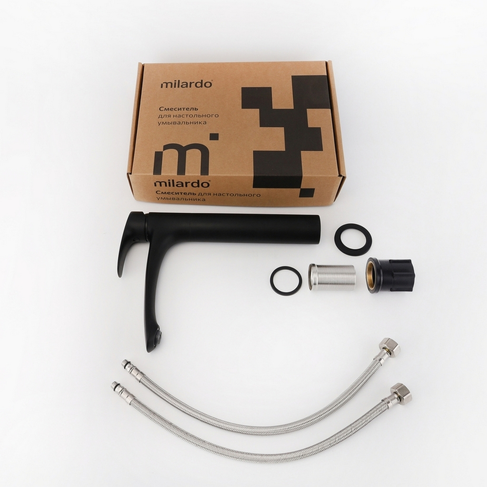 Смеситель для раковины 35к Milardo RORBL01M01 "Rora" высокий пов. излив, п/гайку,ЧЕРНЫЙ матовый