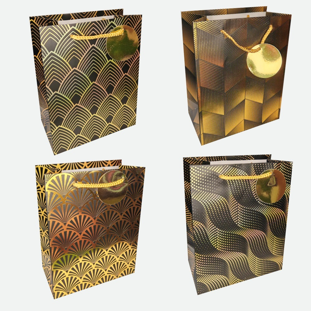 Пакет подар. бумажн. 26*32*12 см 210 гр/м2 Чёрное золото, 4 дизайна