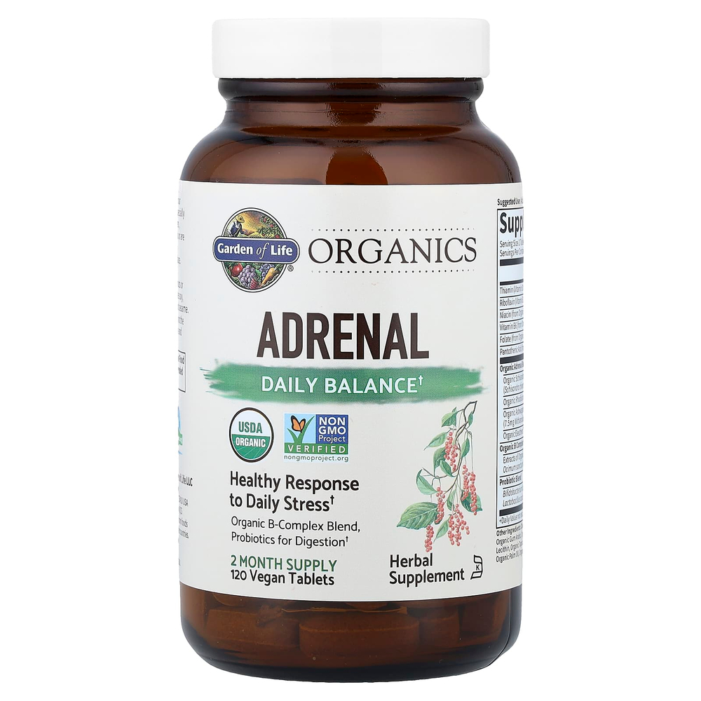 Garden of Life, MyKind Organics, средство для надпочечников, ежедневный баланс, 120 веганских таблеток
