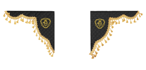 Шторки боковые SCANIA (экокожа, черный, золотые кисточки)