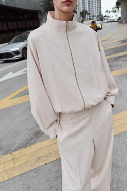 ZARA БОМБЕР С ВОРОТНИКОМ-СТОЙКОЙ, ЭКРЮ