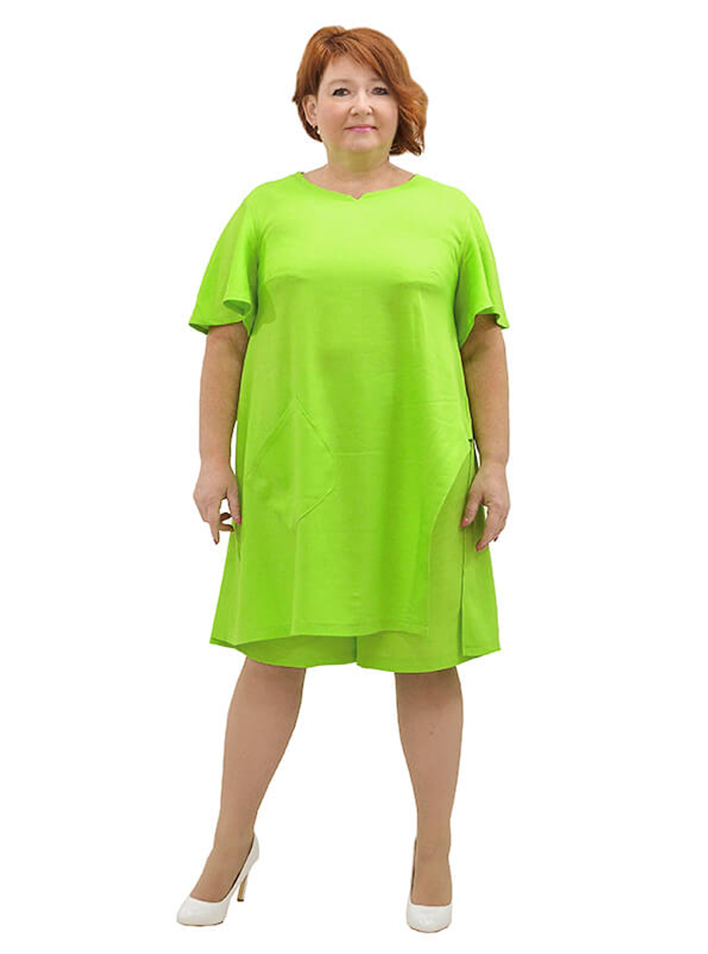 Платье-туника с вискозой и льном Лайм
