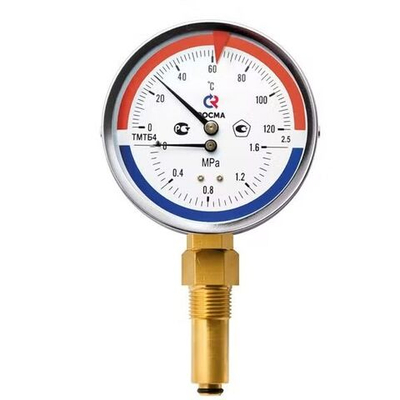 Термоманометр технический биметаллический ТМТБ-31Р.1(0-150С)(0-1,6MPa)G1/2.2,5,L46мм,D80мм