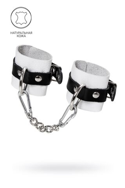 Бело-черные кожаные наручники с одним ремешком с люверсами (Цвет: белый)