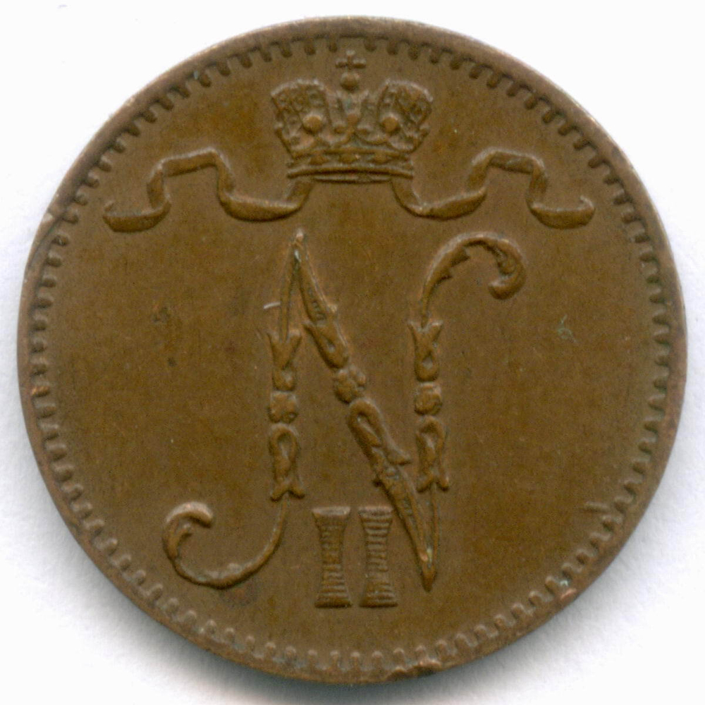 1 пенни 1916 год. Россия для Финляндии (Вензель Николая II). XF+