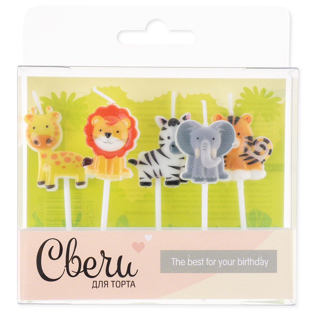 Свечи фигурные на шпажках «Животные джунглей» 5 см, 5 шт