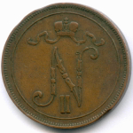 10 пенни 1905 год. Россия для Финляндии (Вензель Николая II). VF
