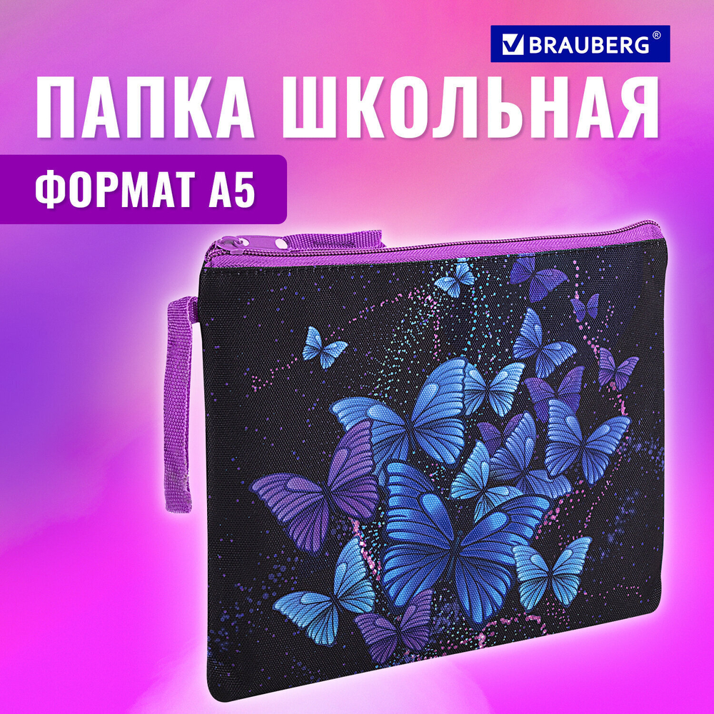 Папка для тетрадей BRAUBERG А5 1 отделение полиэстер на молнии с ручкой "Fly Aways" (3 штуки в упаковке)