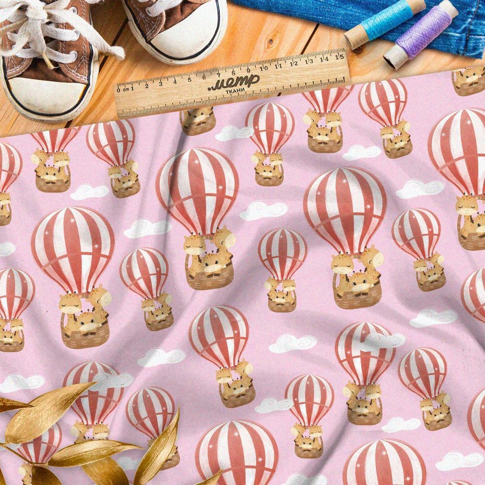 Ткань премиум габардин воздушные шары на розовом