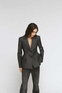 ZARA ДЖИНСОВЫЙ БЛЕЙЗЕР ZW COLLECTION, ЧЕРНЫЙ