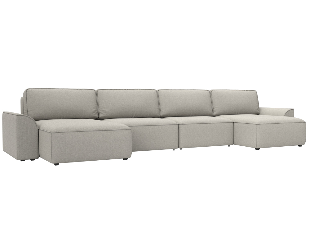 Диван П-образный Лига-048 НПБ лонг, Амур 02 бежевый, Рогожка, 128339