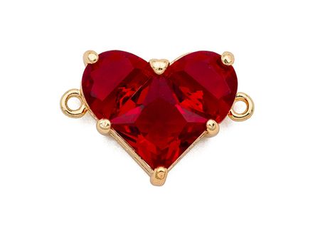 Коннектор-подвеска "Сердце" 12,5мм, с красными кристаллами