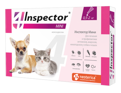 INSPECTOR MINI Капли от блох, клещей и гельминтов для котят и щенков массой от 0,5 до 2 кг