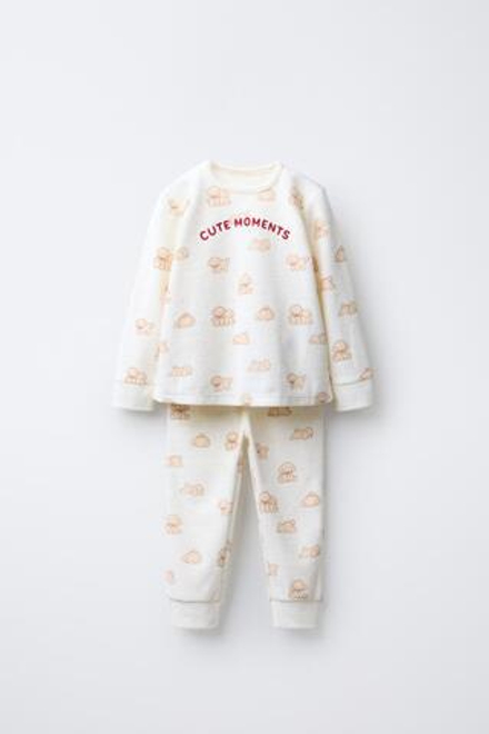 ZARA ВЕЛЮРОВАЯ ПИЖАМА С СОБАЧКАМИ, РЫЖЕАТО-КОРИЧНЕВЫЙ