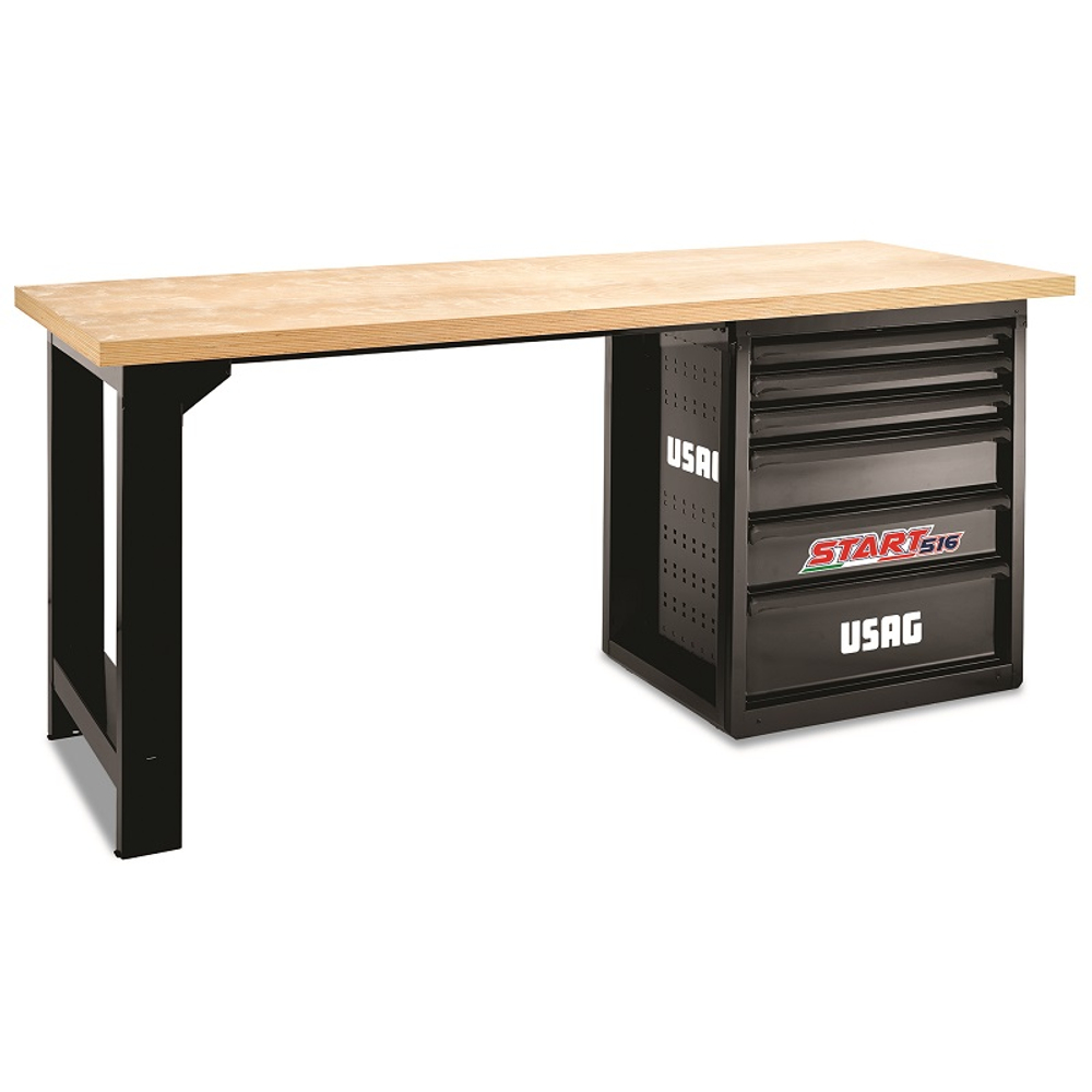 516 SPCN1 Верстак однотумбовый, столешница из дерева, черный цвет, USAG (Италия)