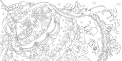 In the forest of a Fairytale full of flowers. Coloring Book