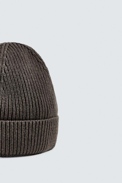 ZARA ТРИКОТАЖНАЯ ШАПКА ИЗ ХЛОПКА И КАШЕМИРА, КОРИЧНЕВЫЙ МЕЛАНЖ