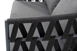 "Диего" диван 2-местный плетеный из роупа, каркас алюминий темно-серый (RAL7024) муар, роуп темно-серый круглый, ткань темно-серая 027