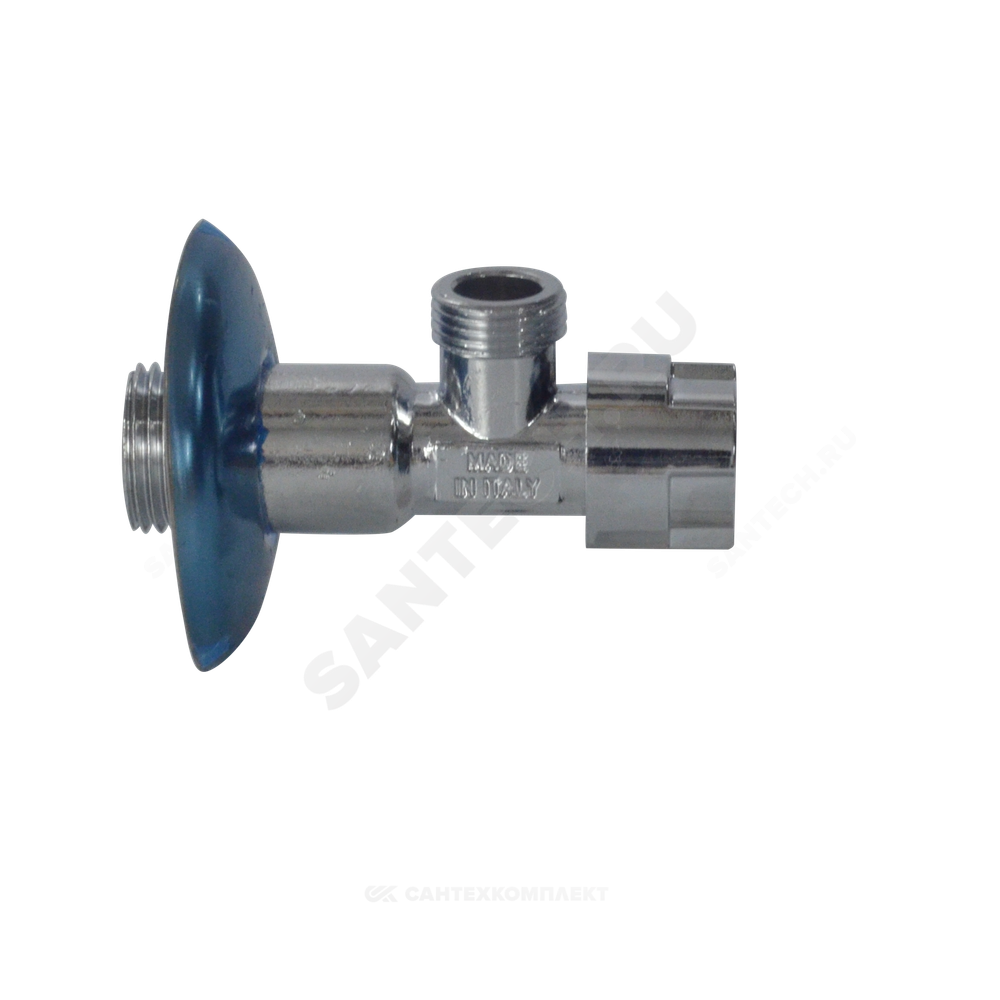 Кран латунь бытовой хром угловой G1/2"х3/4" Ру10 НР переходной маховик с отражателем Icma 90519AE07