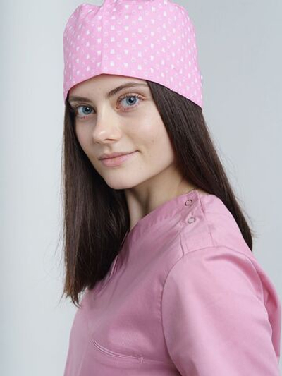 Шапочка медицинская, принт "Зубы", розовая