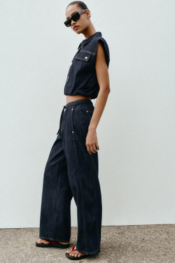 ZARA ДЖИНСЫ Z1975 JOGGER WIDE LEG СО СРЕДНЕЙ ПОСАДКОЙ, СИНИЙ