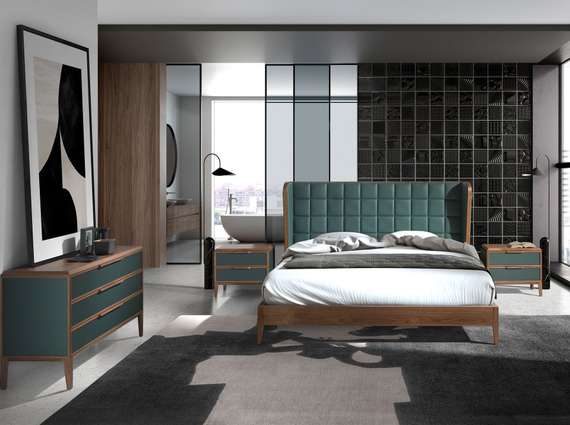 Прикроватная тумбочка 7149/CP2305-H темно-зеленого цвета из пластика и ореха