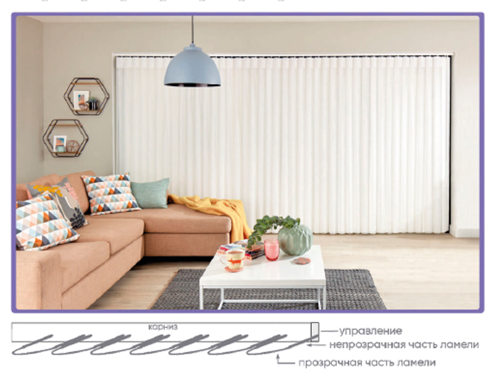 Вертикальные тюлевые жалюзи "Вальс" с карнизом Стандарт без декоративной планки, ткань коллекции Шуберт, цвет 9518 серый уголь