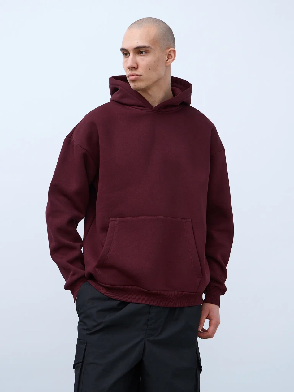 Худи оверсайз с начесом (бордовый)