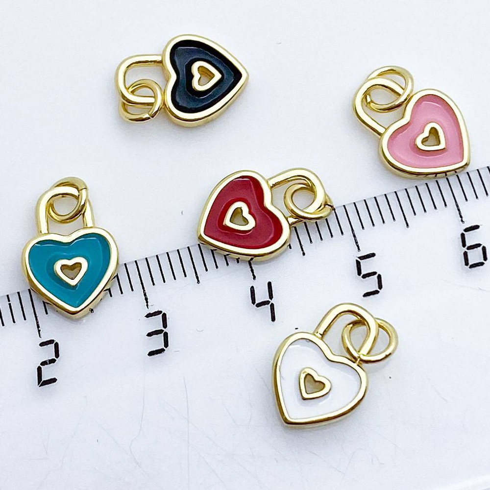 Подвеска Замочек Сердце, цвет золото+бирюзовый, размер 12*9 мм, цена за 1 шт