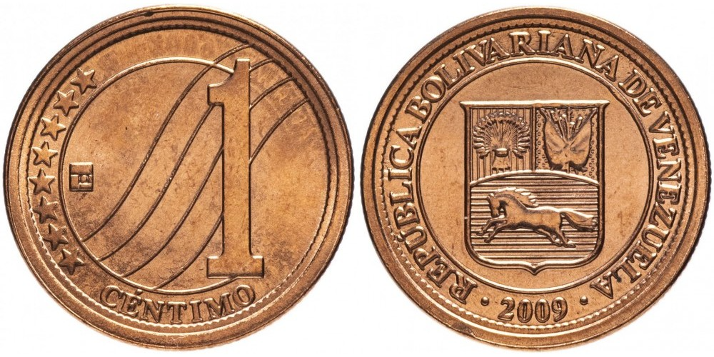 Венесуэла 1 сентимо, 2007 - 2009 Герб UNC