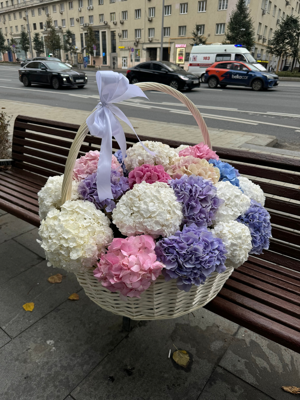 Шикарная корзина из крупных гортензий