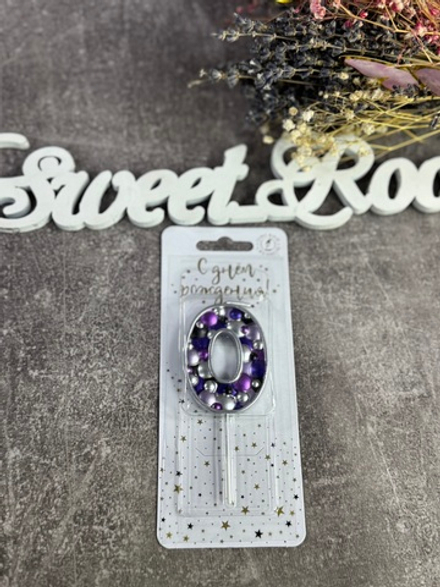 Свечи свеча Цифра 0 Пузырьки на шпажке Сиреневый Металлик 4х5,5+4см 1шт