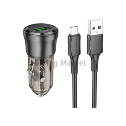 Автомобильное зарядное устройство Borofone BZ23, 1 USB-A, 18W, 3A + кабель micro-USB, 1 м, черный прозрачный
