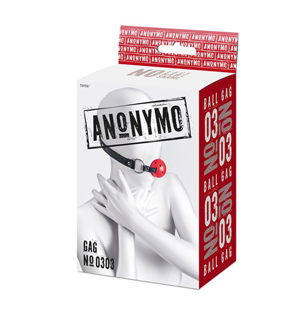 Красный кляп-шар 4,5см на черных ремешках ToyFa Anonymo 310303