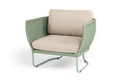 "Фиджи" кресло плетеное из роупа, каркас алюминий (RAL6021) глянец, роуп зеленый (4204) круглый tex/KT18-0024, 15 мм tex, ткань Mossle бежевая