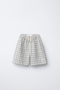 ZARA X PUKAS ШОРТЫ В КЛЕТКУ PUKAS SURF, ЭКРЮ/ЧЕРНЫЙ
