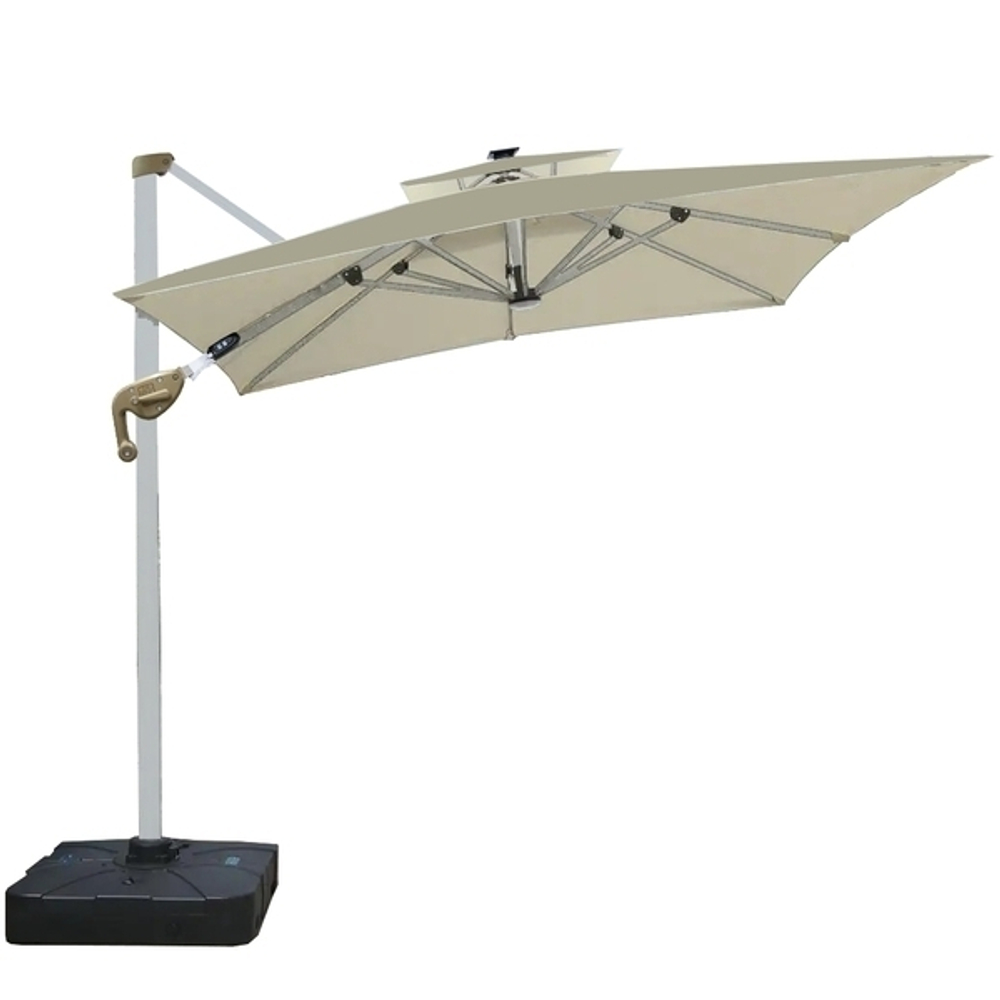 Зонт садовый складной с подставкой и подсветкой, квадратный 300 см, бежевый
