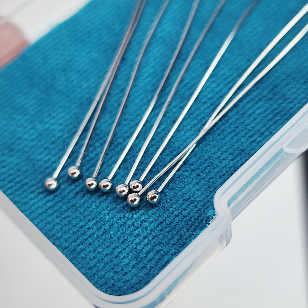 Пины родий, 50×0.5мм, мягкие, с шариком, цена за набор 10 шт