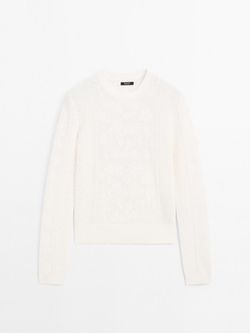 Massimo Dutti Свитер с длинными рукавами, натуральный, кремовый