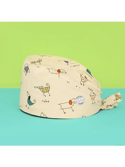 Шапочка медицинская, принт "Нарисованные собачки", бежевый