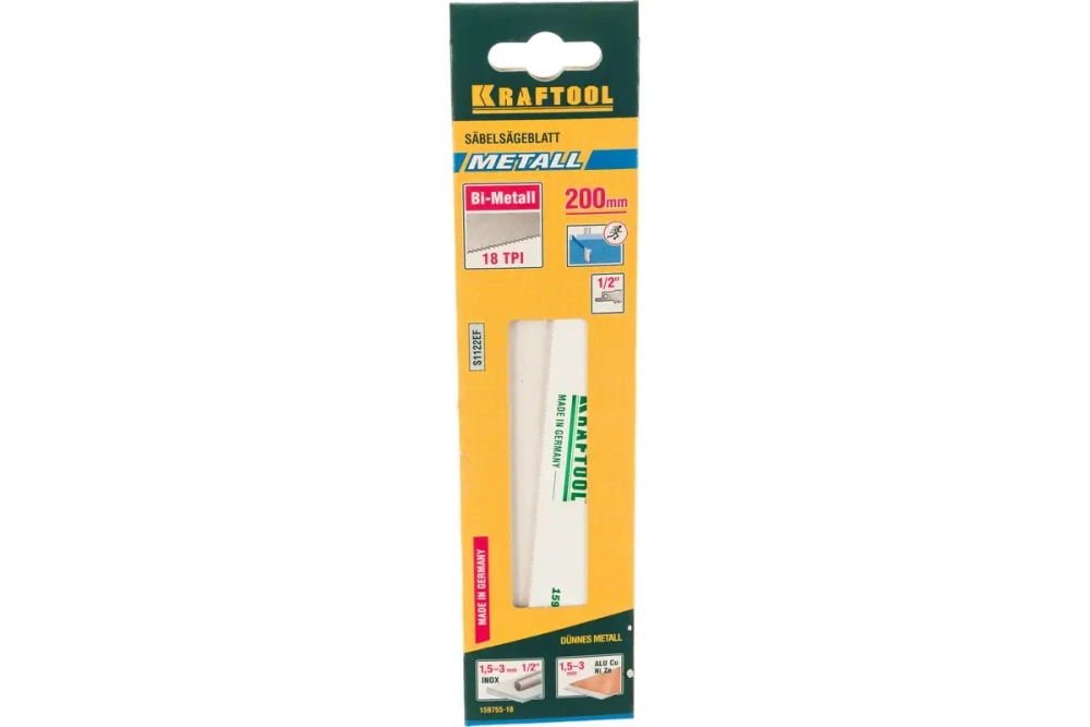KRAFTOOL S1122EF, по металлу, Bi-Met,шаг 1.4 мм, 180 мм, полотно для сабельной пилы