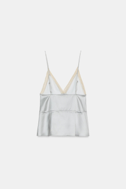 ZARA АТЛАСНЫЙ ТОП С КРУЖЕВОМ, БЕЛЫЙ/СЕРЫЙ
