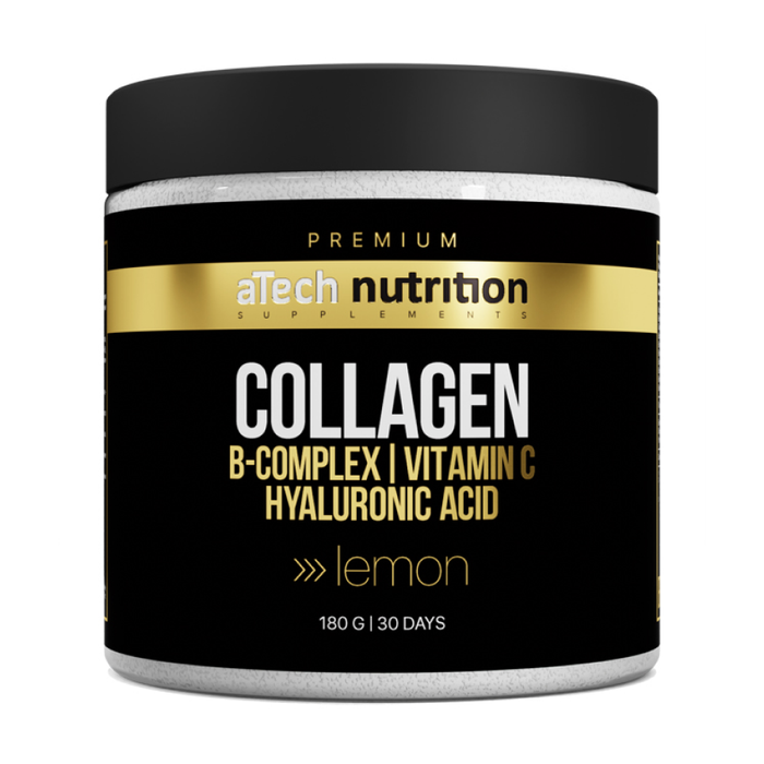 Коллаген с комплексом витаминов B, витамином С и с гиалуроновой кислотой &quot;Лимон&quot;, Collagen+B-Colmlex+Vitamin C+Hyaluronic Acid Lemon, aTech Nutrition Premium, 180 г