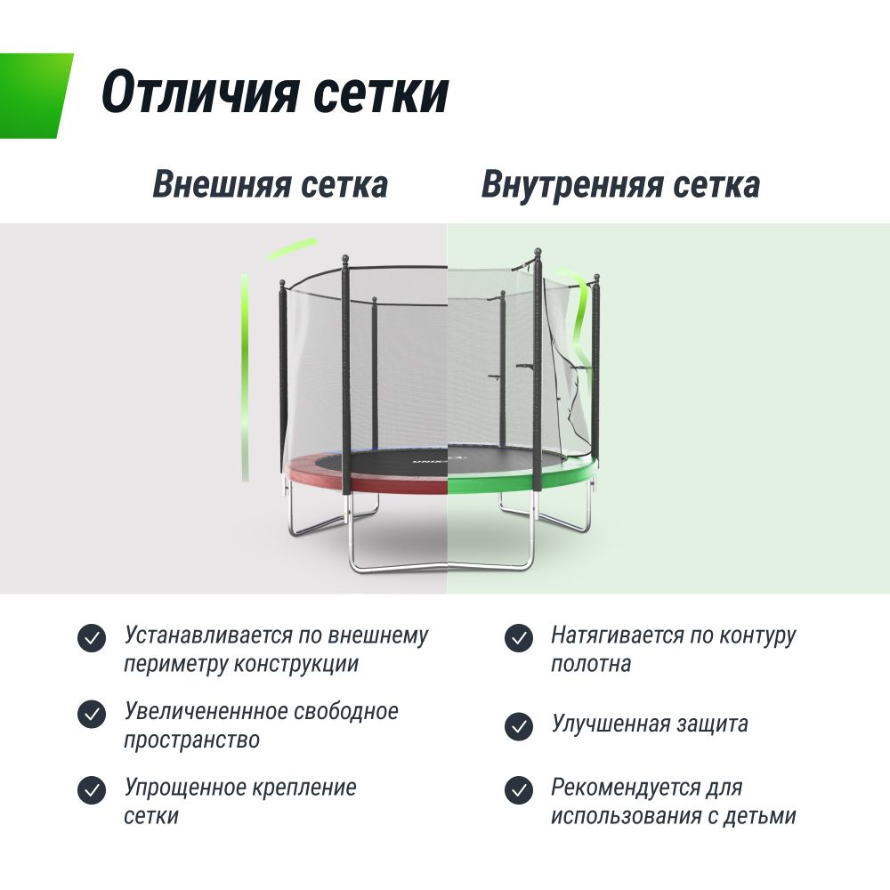 Батут UNIX Line Simple 10 ft (305 см) с внутренней защитной сеткой, цветной