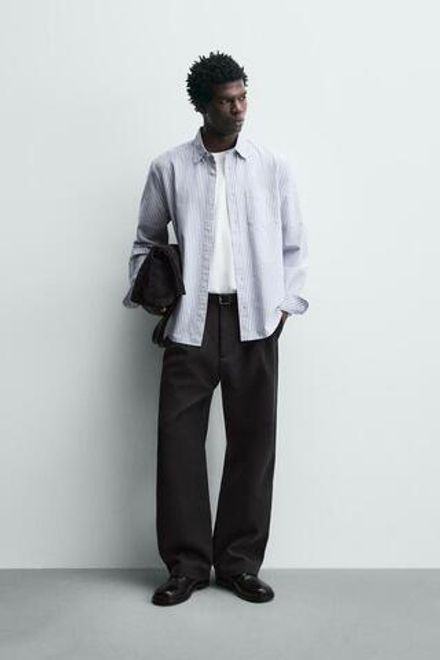 ZARA РУБАШКА С ФАКТУРНОЙ ОТДЕЛКОЙ, СИНИЙ/БЕЛЫЙ