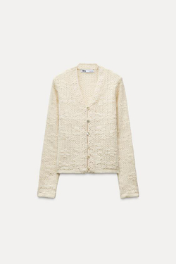 ZARA КАРДИГАН С АЖУРНЫМ УЗОРОМ В РОМАНТИЧЕСКОМ СТИЛЕ, ЭКРЮ