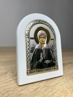 Матрона, икона арочная, белое дерево, эмаль 105х140