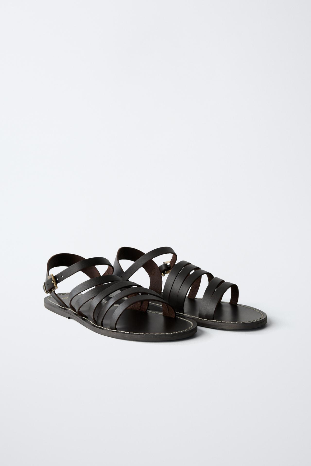 ZARA КОЖАНЫЕ САНДАЛИИ С РЕМЕШКАМИ, КОРИЧНЕВЫЙ