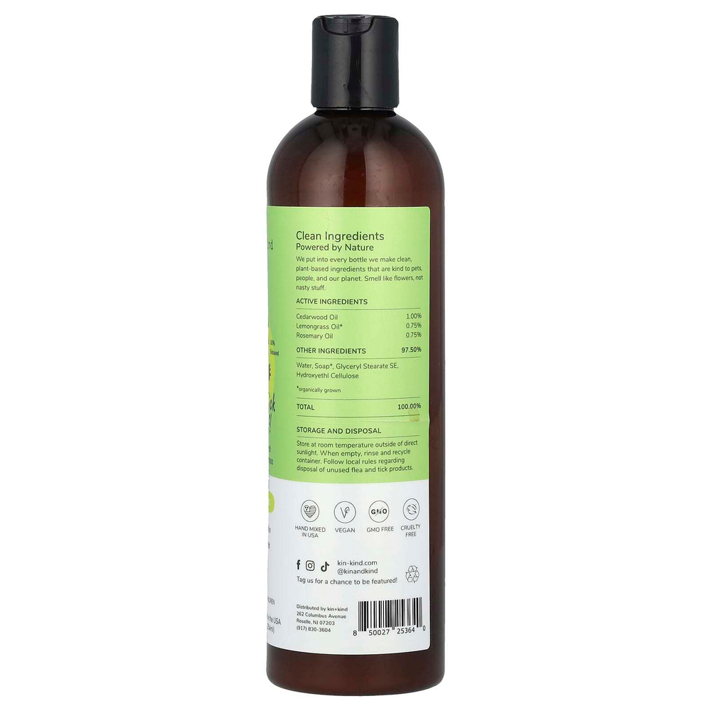 Kin+Kind, Средство от блох и клещей !, шампунь для собак и кошек на растительной основе, с лемонграссом, 354 мл (12 жидк. унц.)